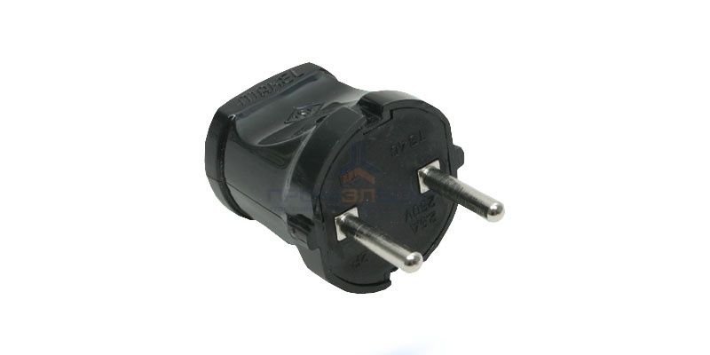 Вилка Makel 6А без заземления чёрная